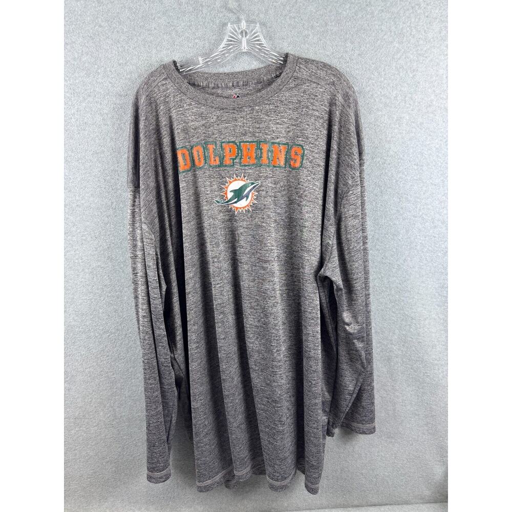 Majestic Miami Dolphins Shirt Men's 4XL Long Sleeve‎ Gray Heavy NFL Football